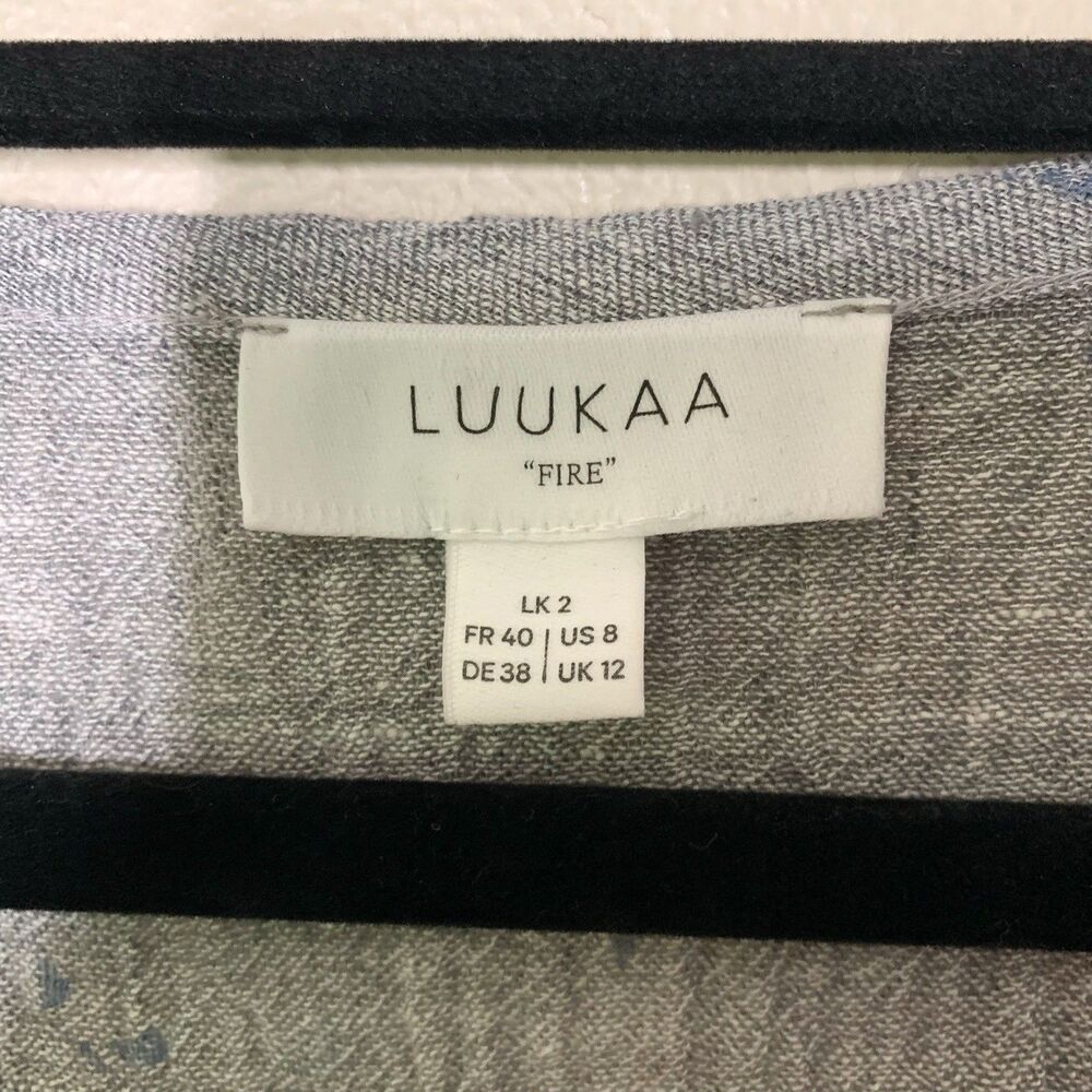 Luukaa "Fire" Midi Dress US 8 Linen Tie Dye Blue Short Sleeve V-Neck Pocket - Picture 3 of 7